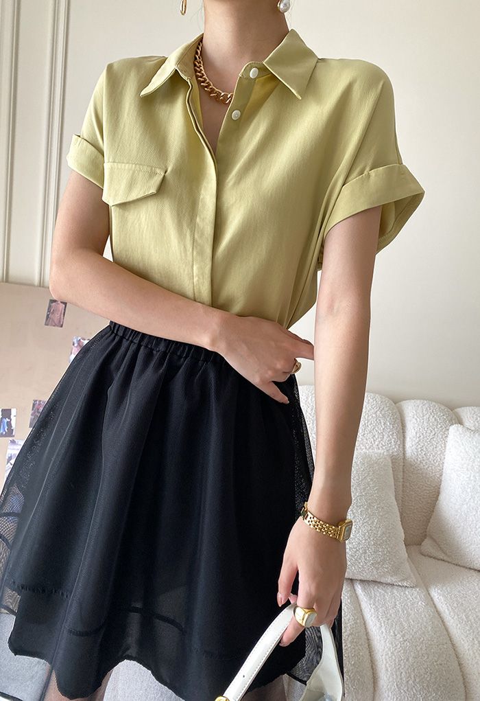 Pointed Collar Rolled Cuff Buttoned Shirt in Mustard