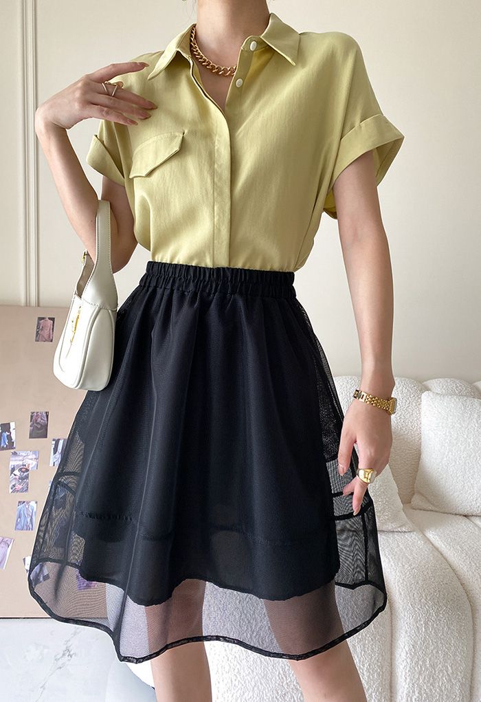 Pointed Collar Rolled Cuff Buttoned Shirt in Mustard