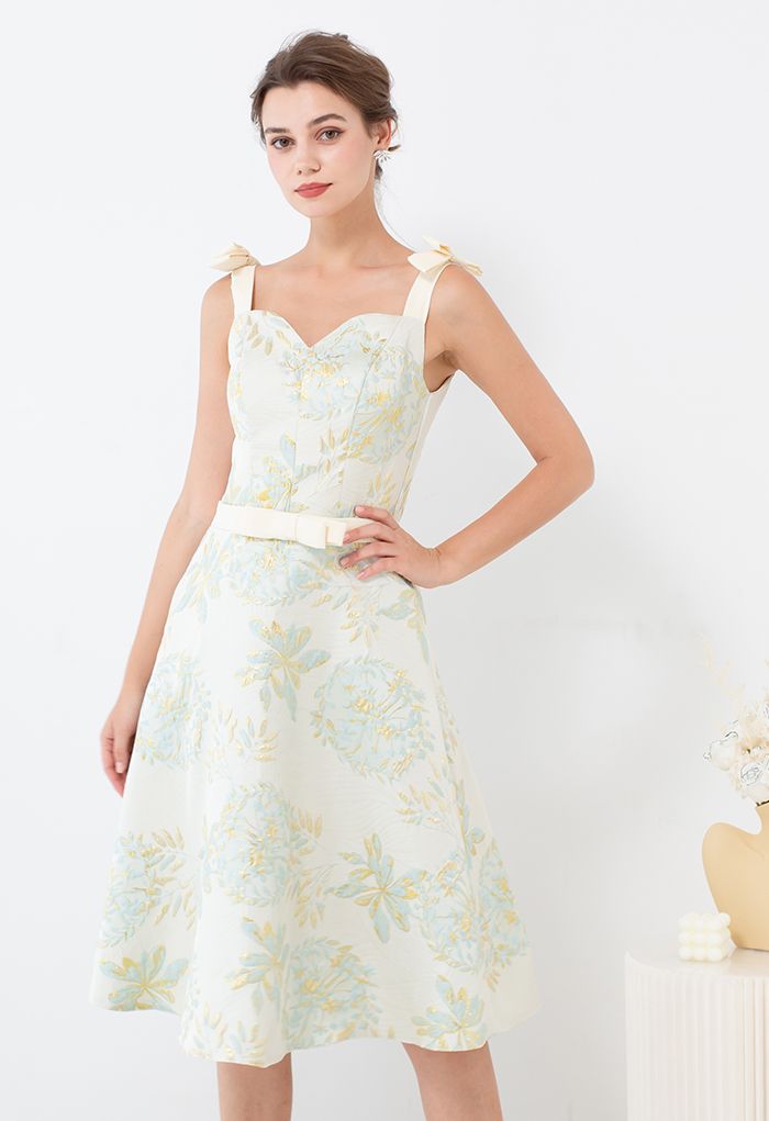Exquisite Floral Embossed Jacquard Midi Dress
