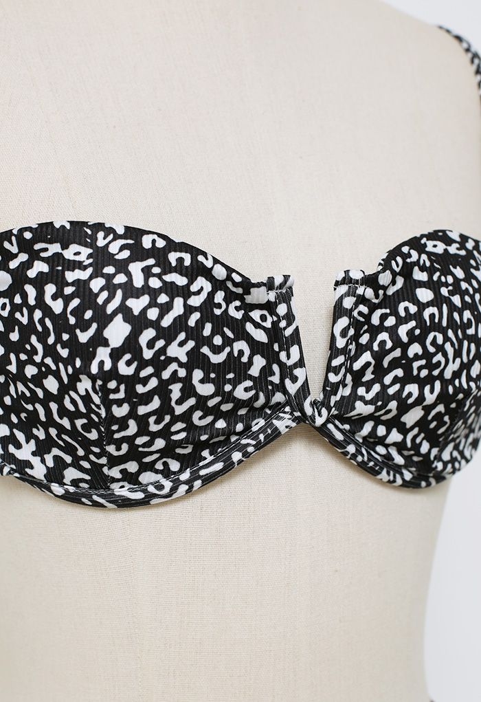 Leopard Print Bikini Set with Sarong in Black