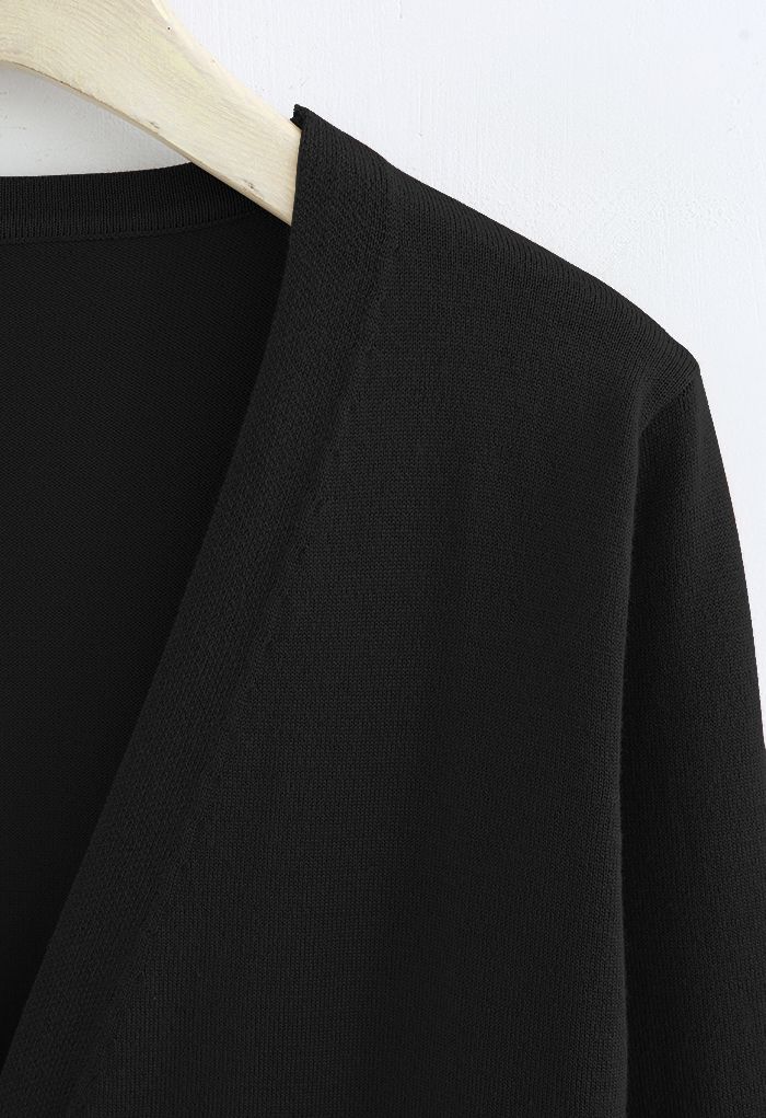 Solid Color Open Front Longline Cardigan in Black