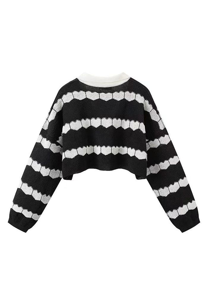 Striped Heart Polo Knit Crop Top