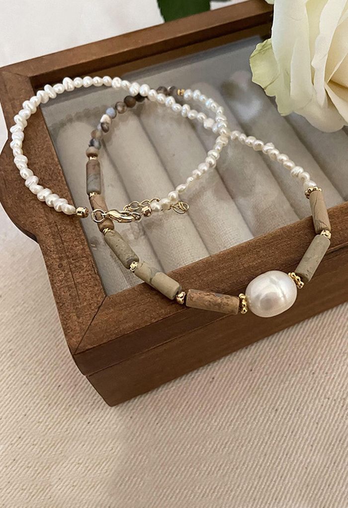 Natural Stone Spliced Pearl Necklace