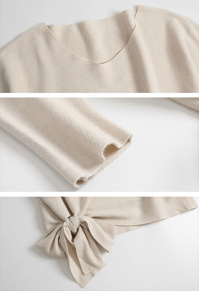 Batwing Sleeve Bowknot Oversize Sweater in Ivory