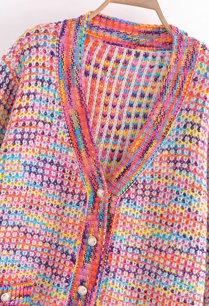 Rainbow Mix-Knit Fringed Cardigan
