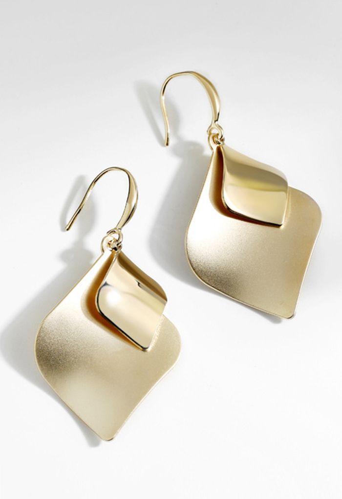 Gold Double Diamond Shape Earrings