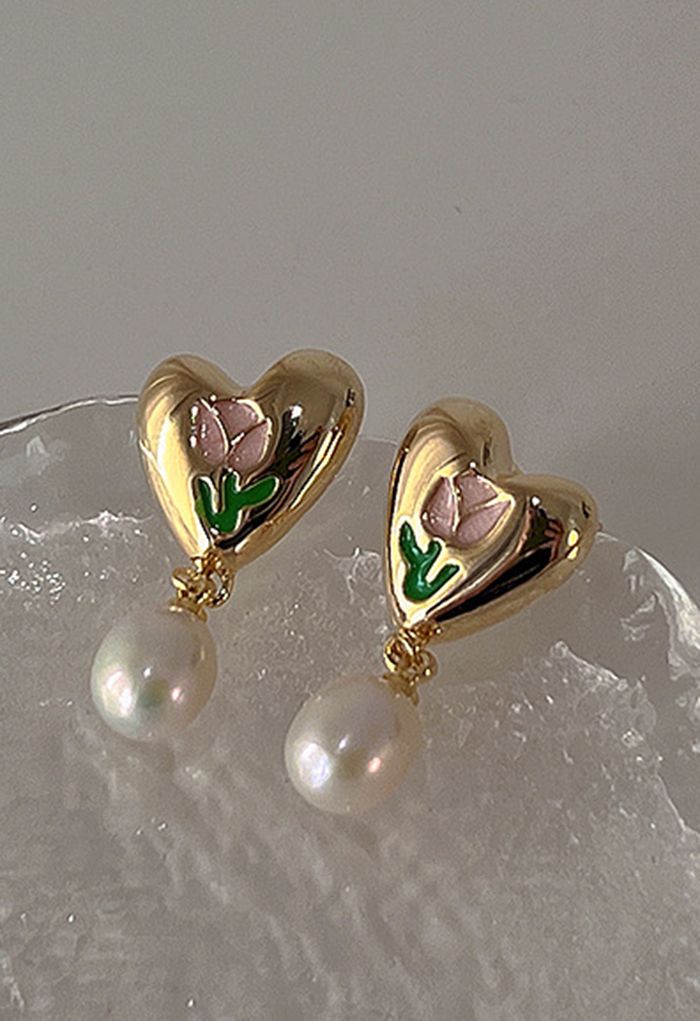 Tulip Heart Shape Pearl Earrings