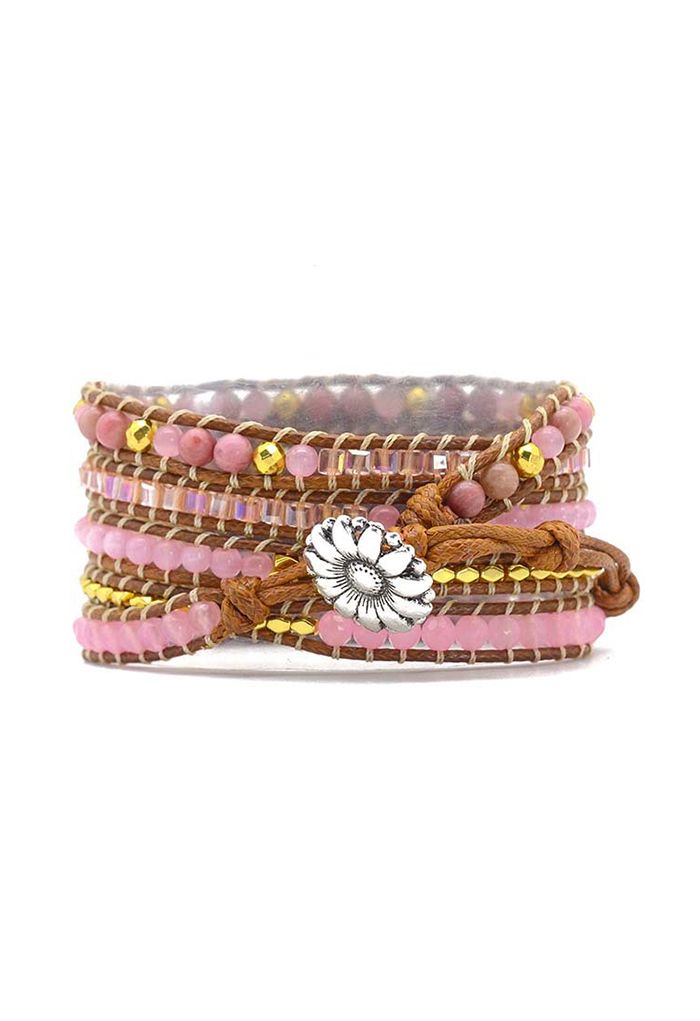 Pink Crystal Five-Layer Twined Watch Strap