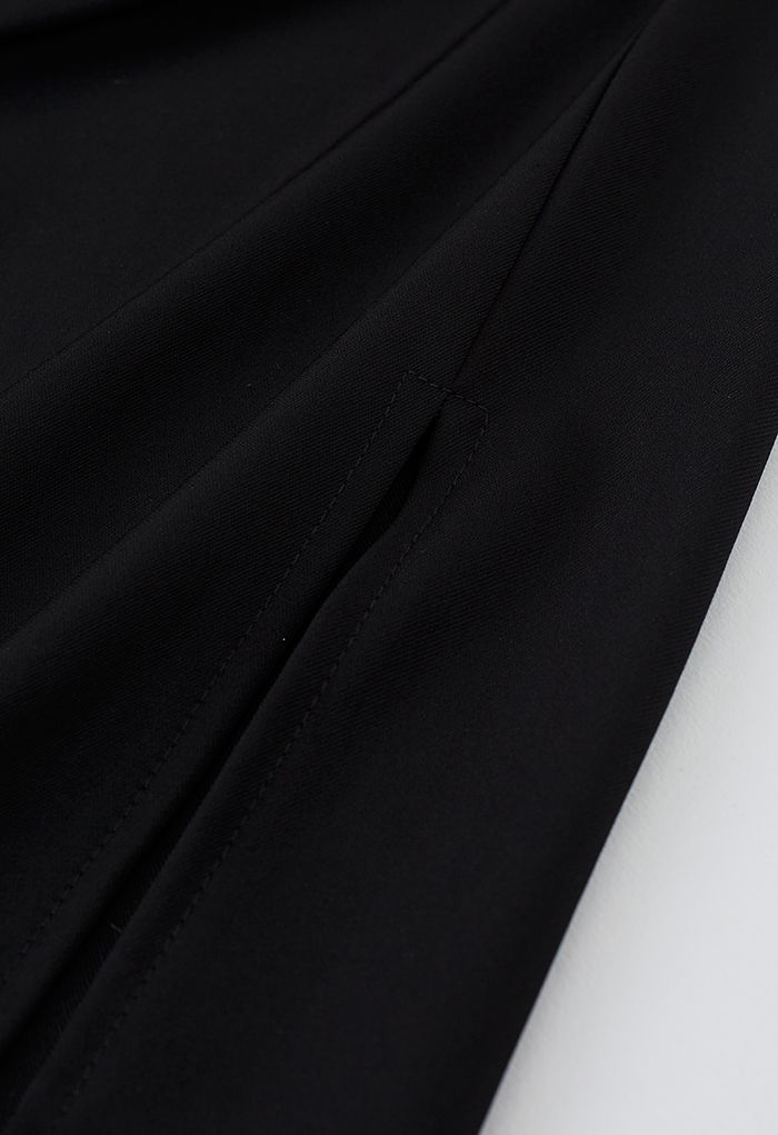 Side Ruched Slit Hem Pencil Skirt in Black