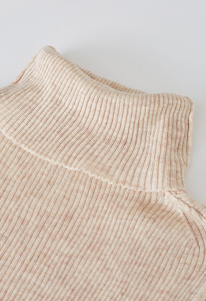 Turtleneck Soft Knit Sleeveless Top in Camel