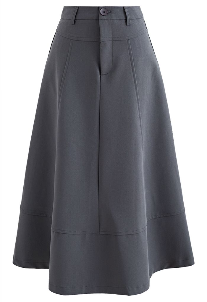 High-End Flare Hem Midi Skirt in Grey