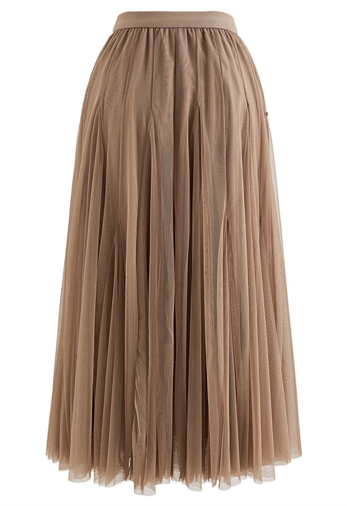 Crystal Embellished Solid Color Tulle Skirt in Brown