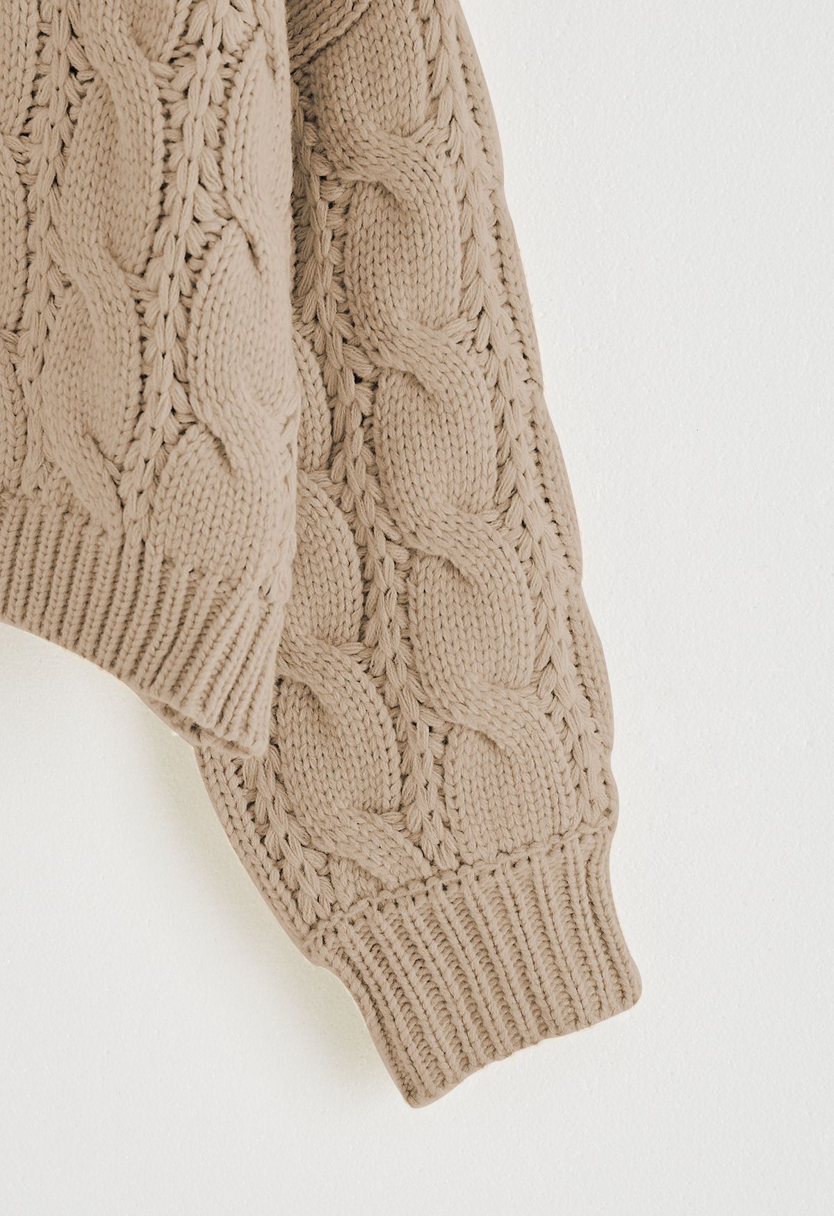 Turtleneck Braid Knit Crop Sweater in Brown