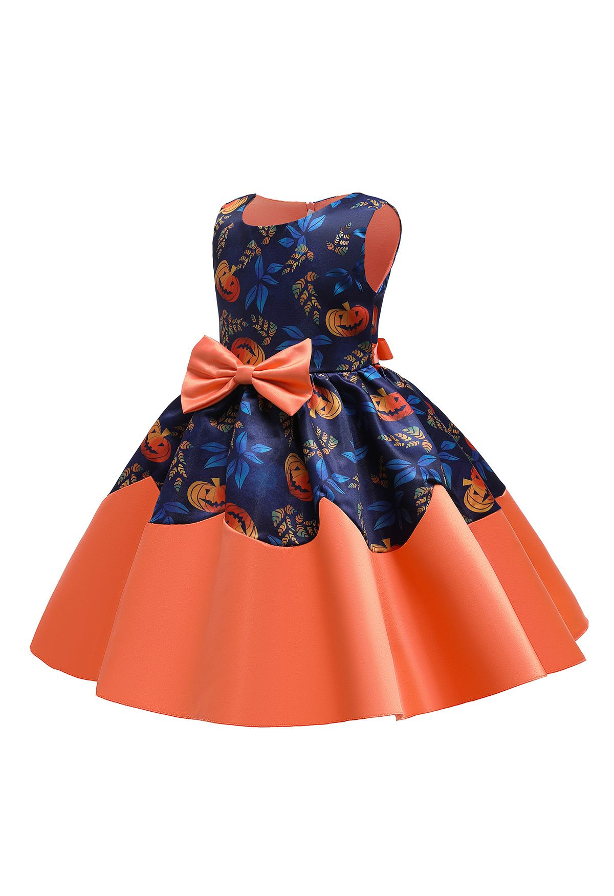 Kids' Pumpkin Lantern Bowknot Pleated Princess Dress