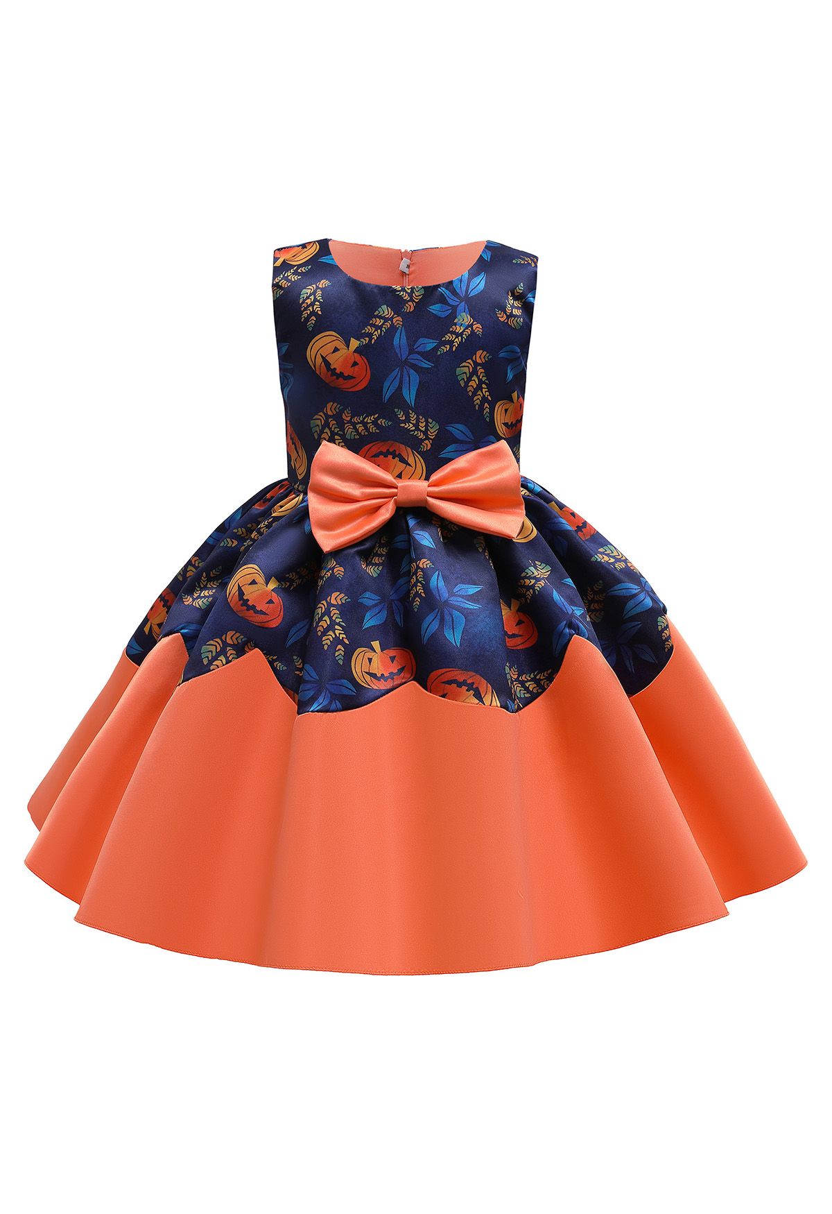 Kids' Pumpkin Lantern Bowknot Pleated Princess Dress