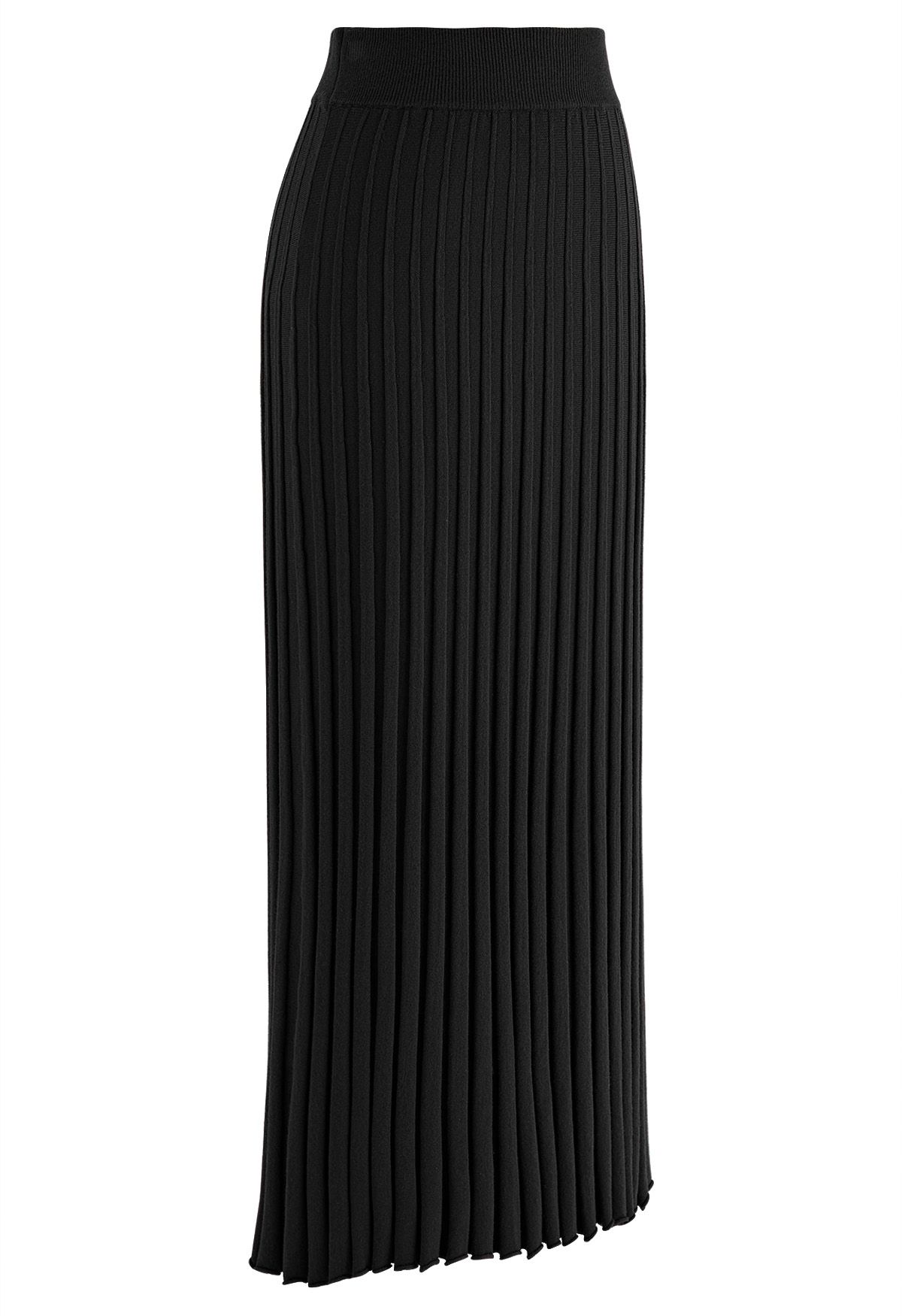 Ultra-Soft Lettuce Hem Knit Maxi Skirt in Black