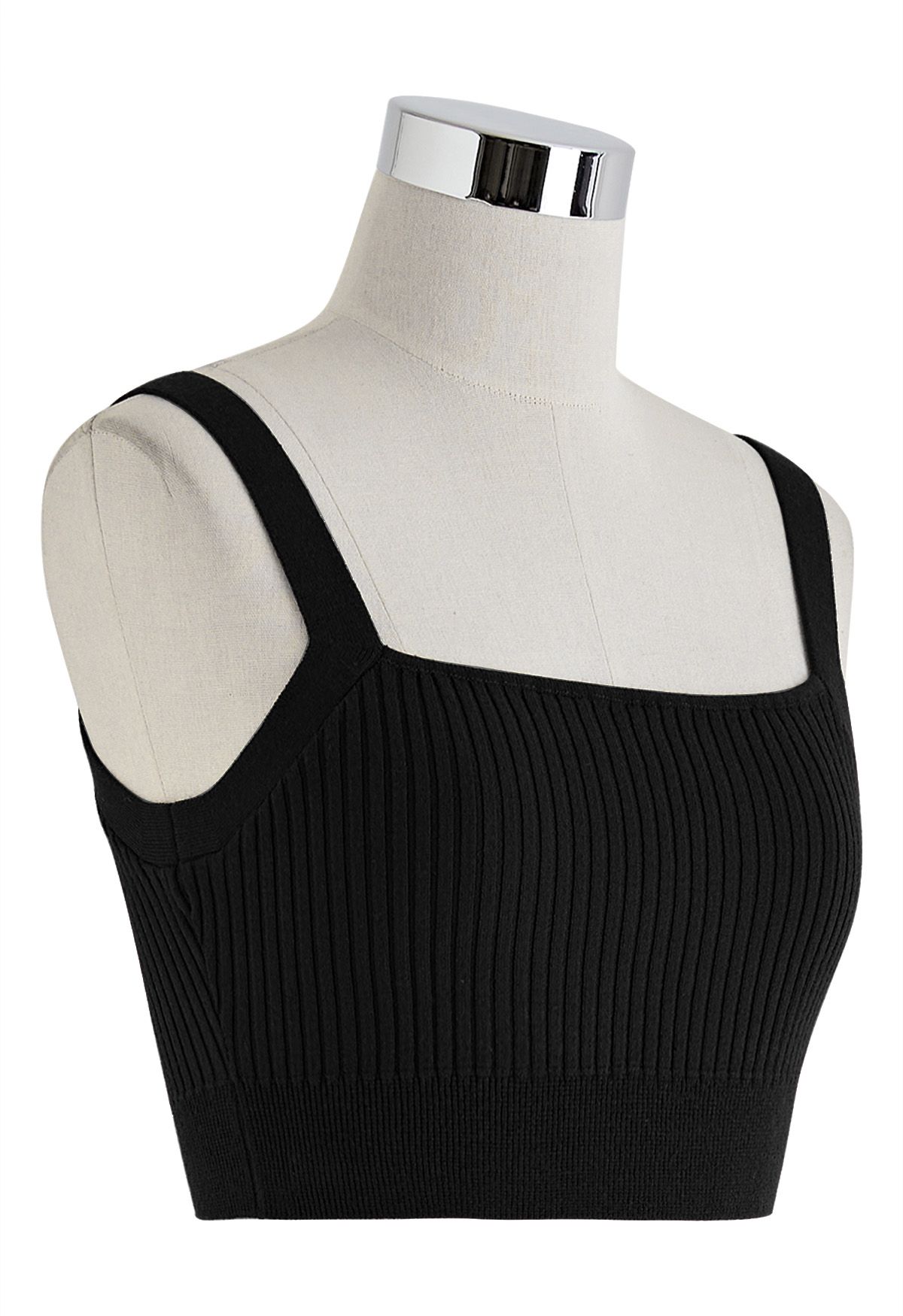 Ultra-Soft Ribbed Cami Knit Cropped Top in Black