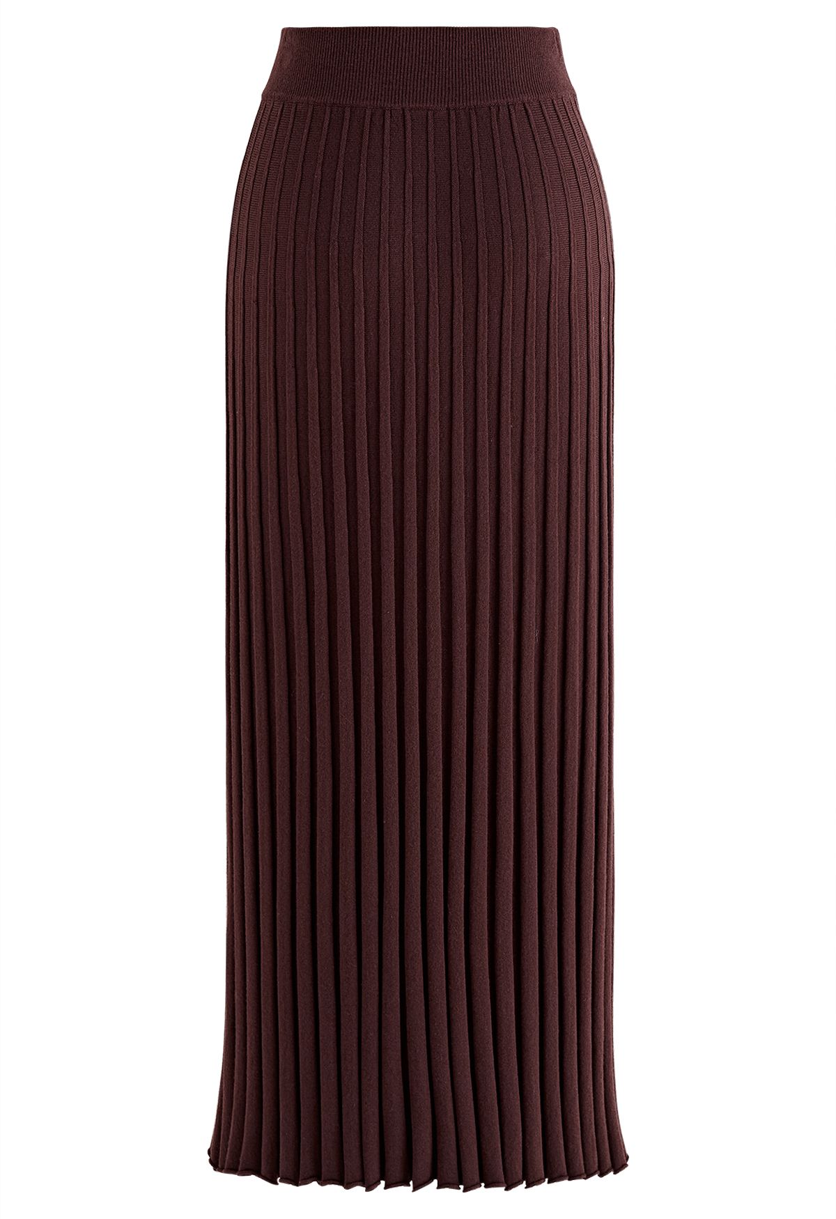 Ultra-Soft Lettuce Hem Knit Maxi Skirt in Brown