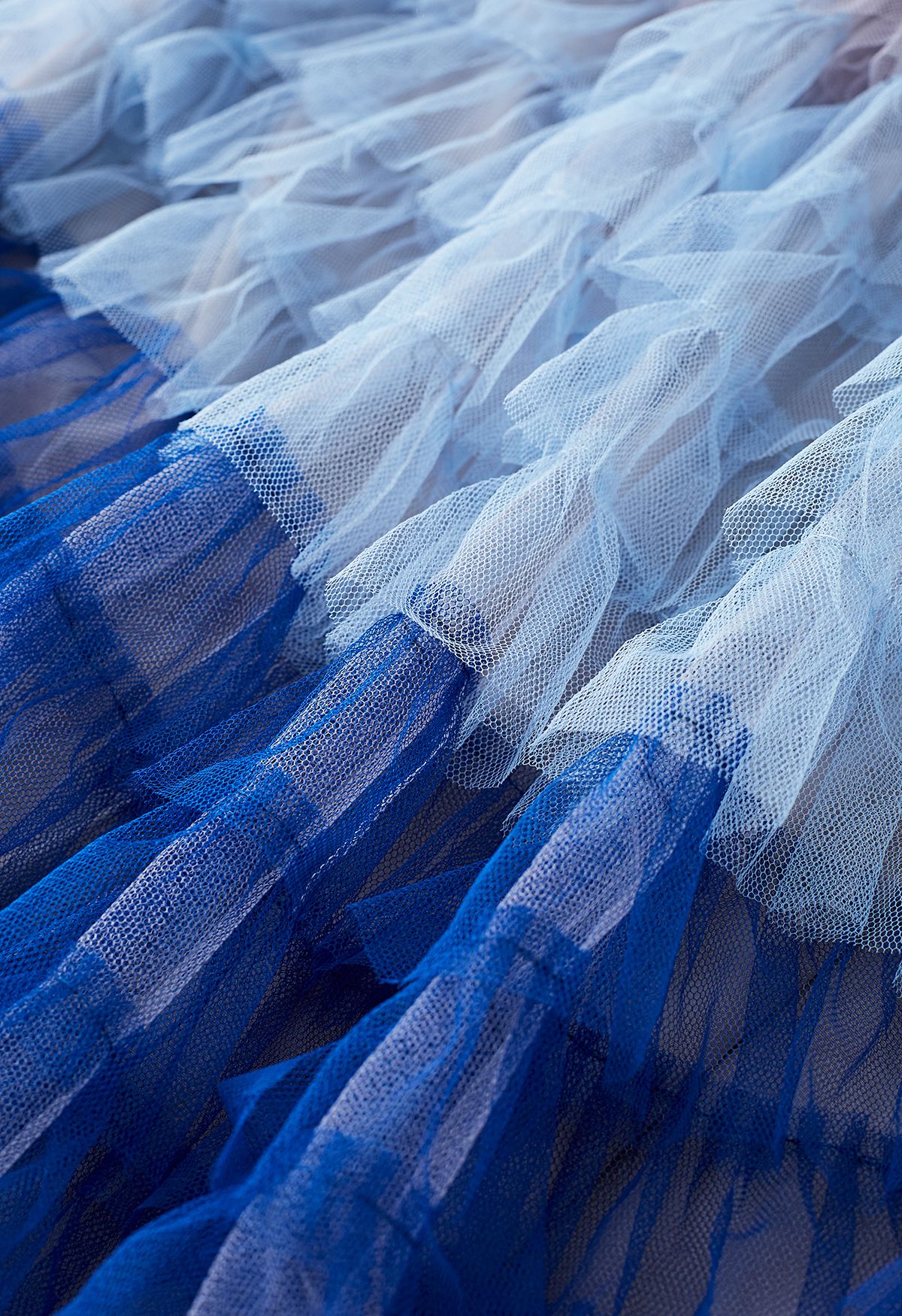 Swan Cloud Ombre Tiered Tulle Maxi Skirt in Blue