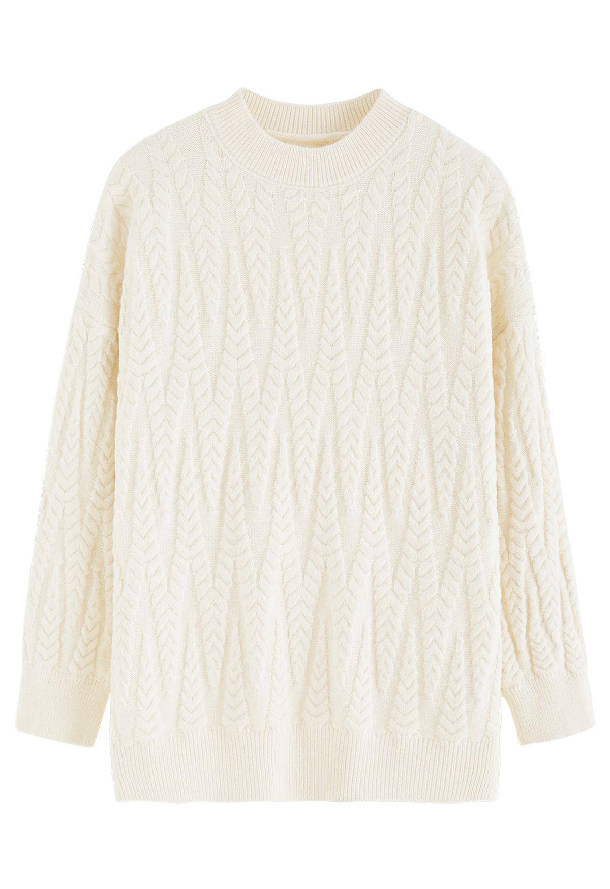 Zigzag Braided Chunky Knit Sweater in Cream