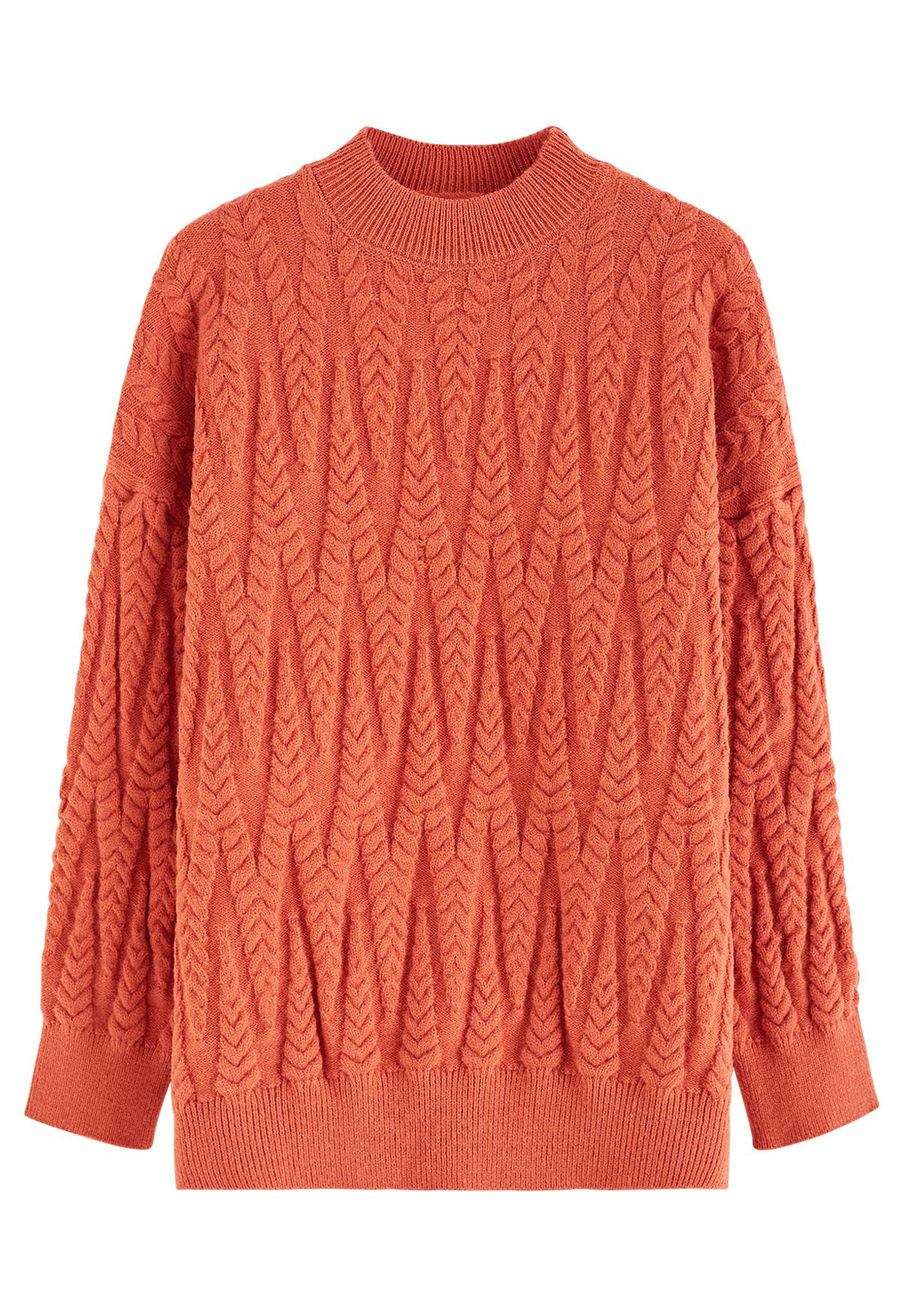 Zigzag Braided Chunky Knit Sweater in Pumpkin