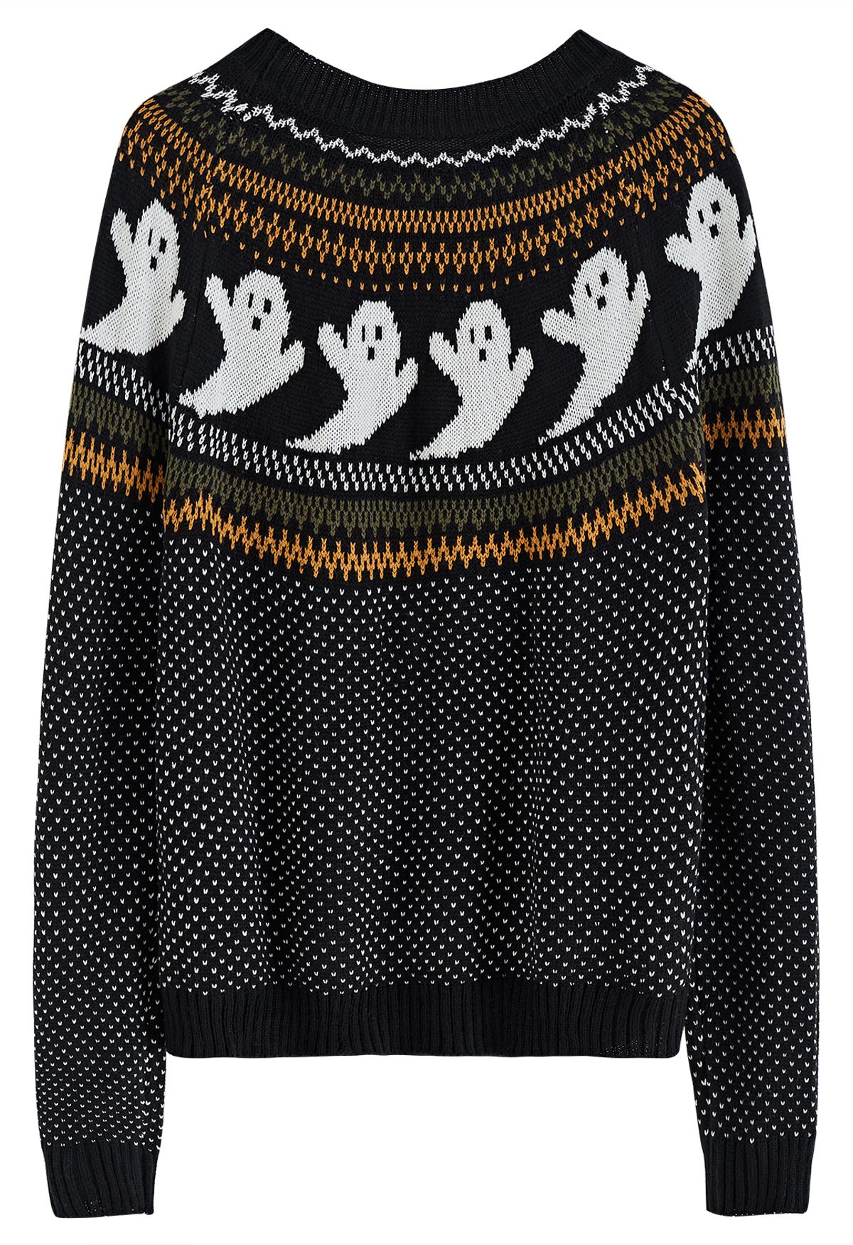 Cute Ghost Long Sleeves Knit Sweater in Black