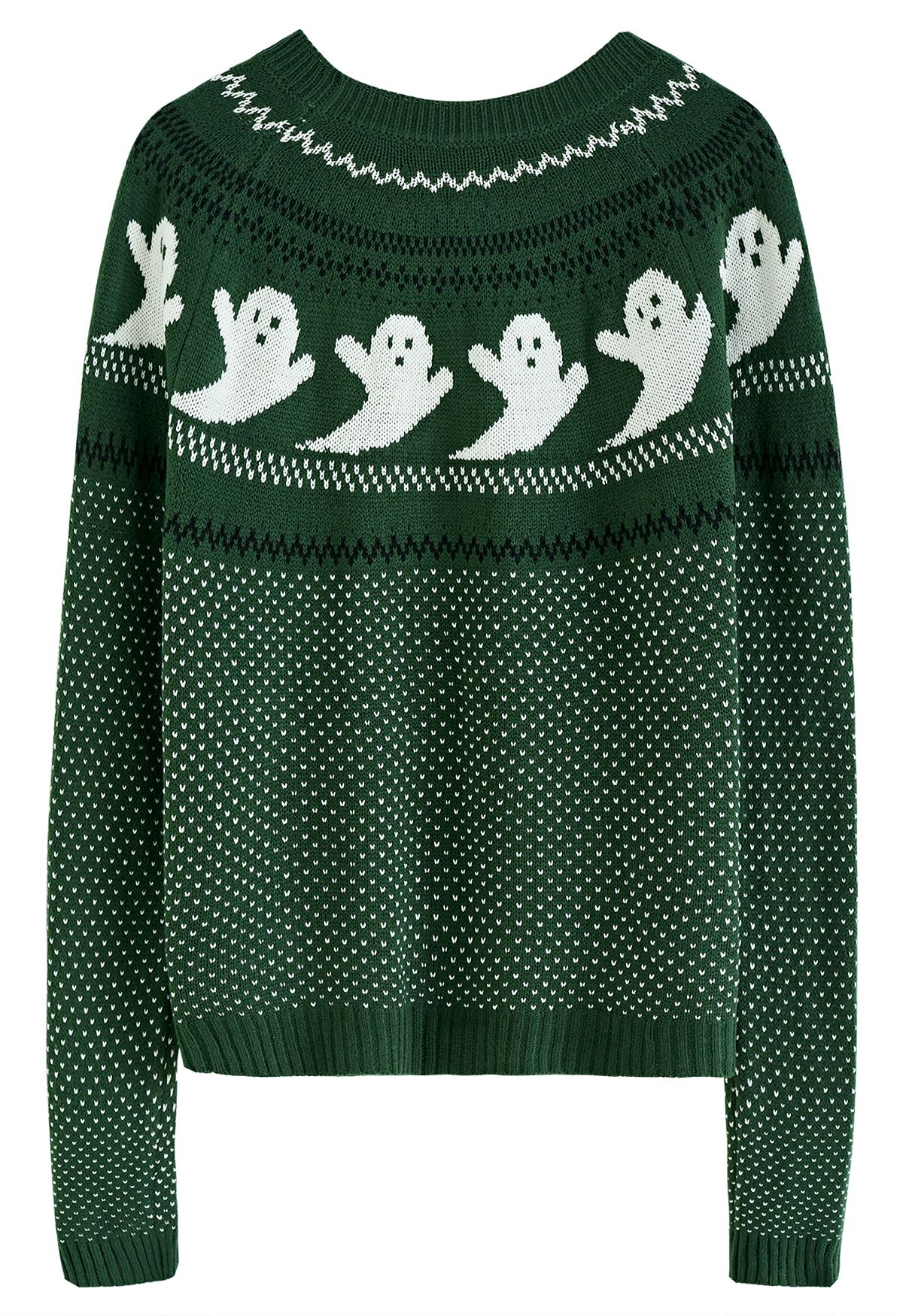 Cute Ghost Long Sleeves Knit Sweater in Army Green