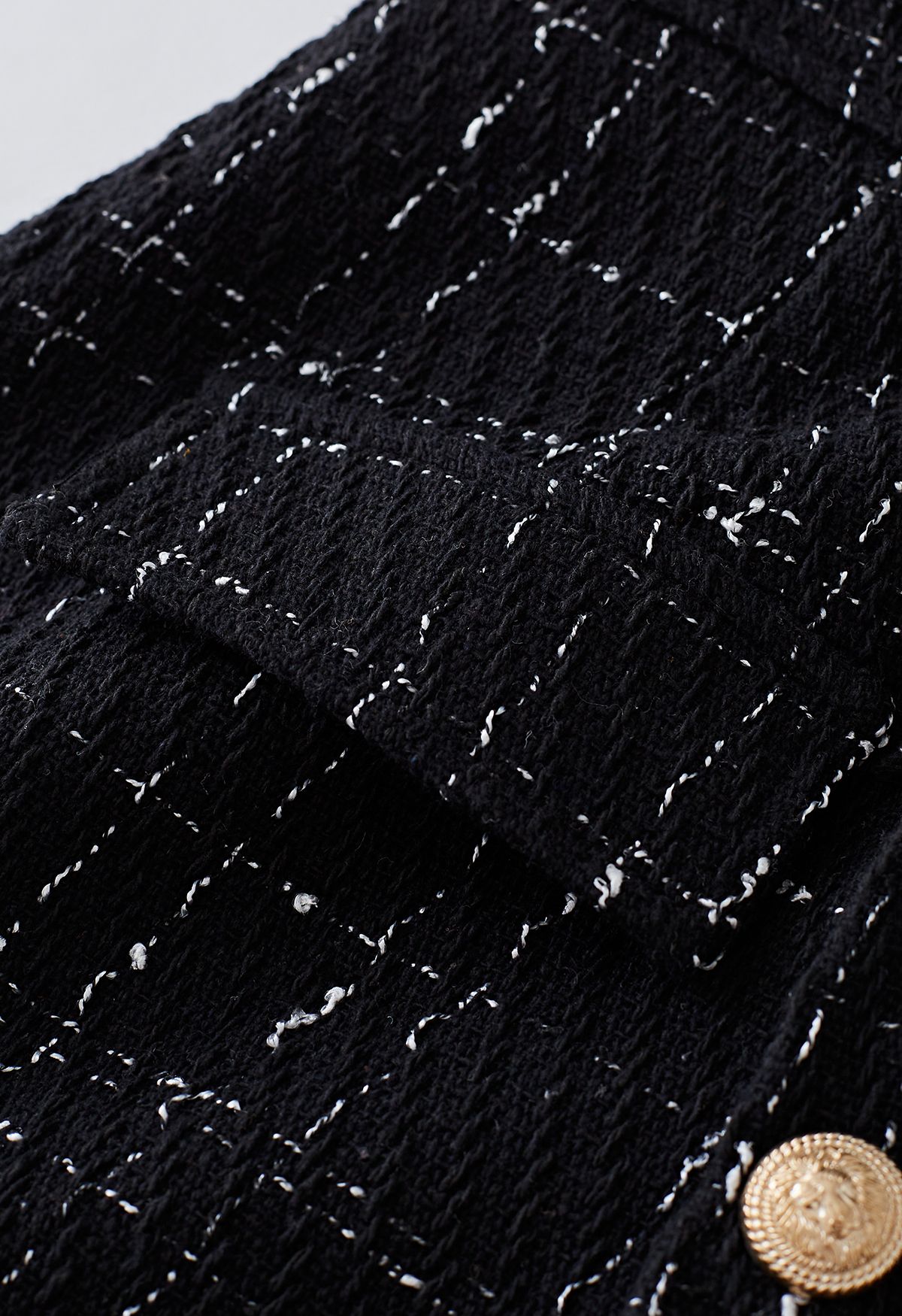 Grid Tweed Buttoned Flap Skorts in Black