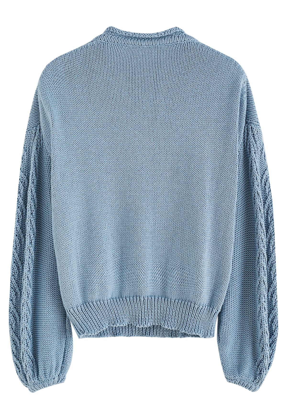 Blooming Passion Floral Stitch V-Neck Knit Sweater in Blue