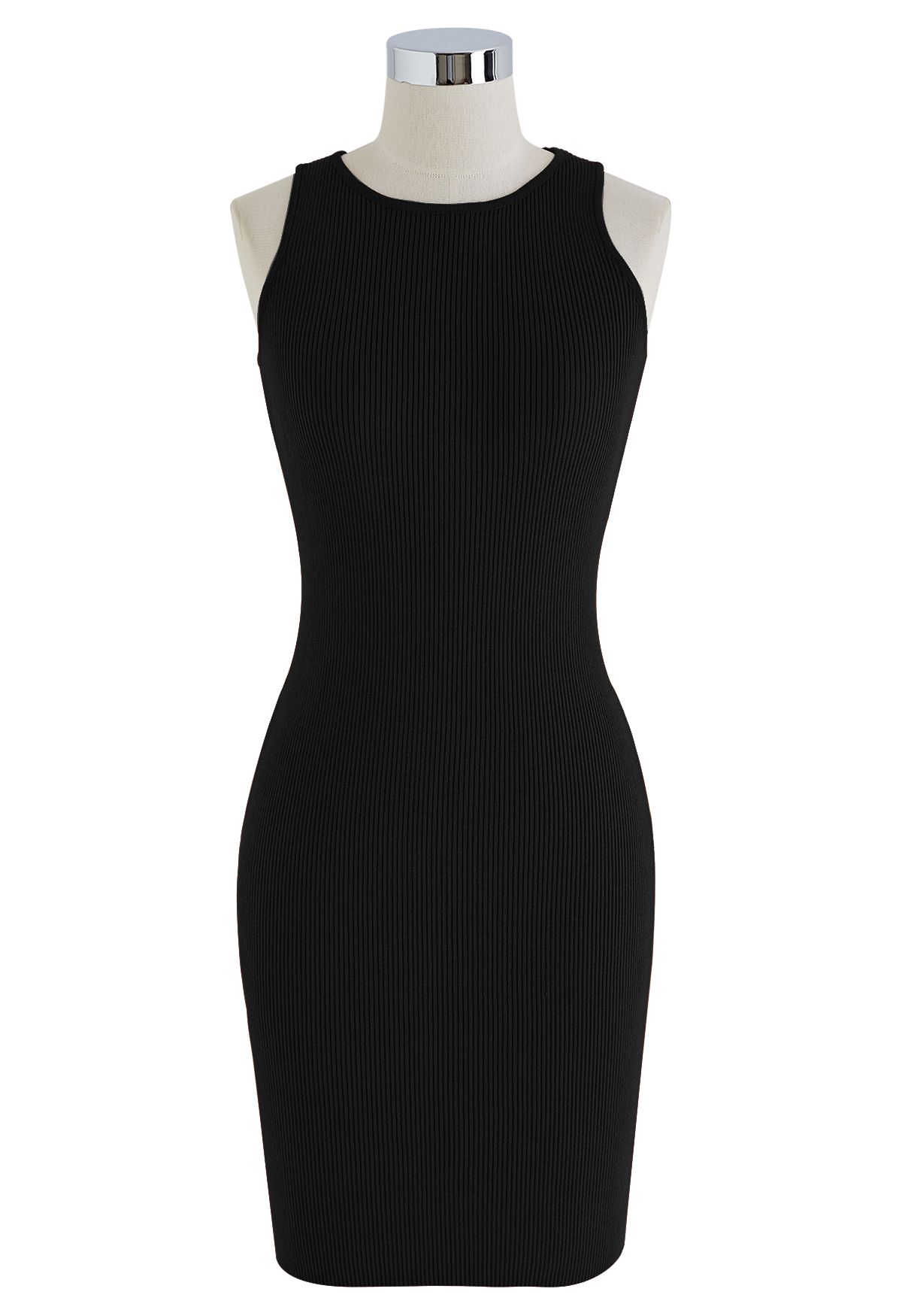 Twist Front Two-Piece Bodycon Knit Dress in Black