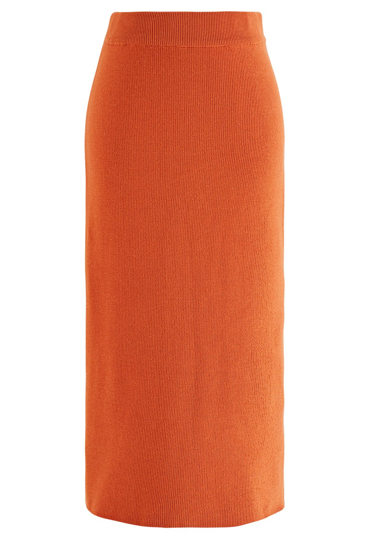 Comfy Ribbed Knit Top and Midi Skirt Set in Orange