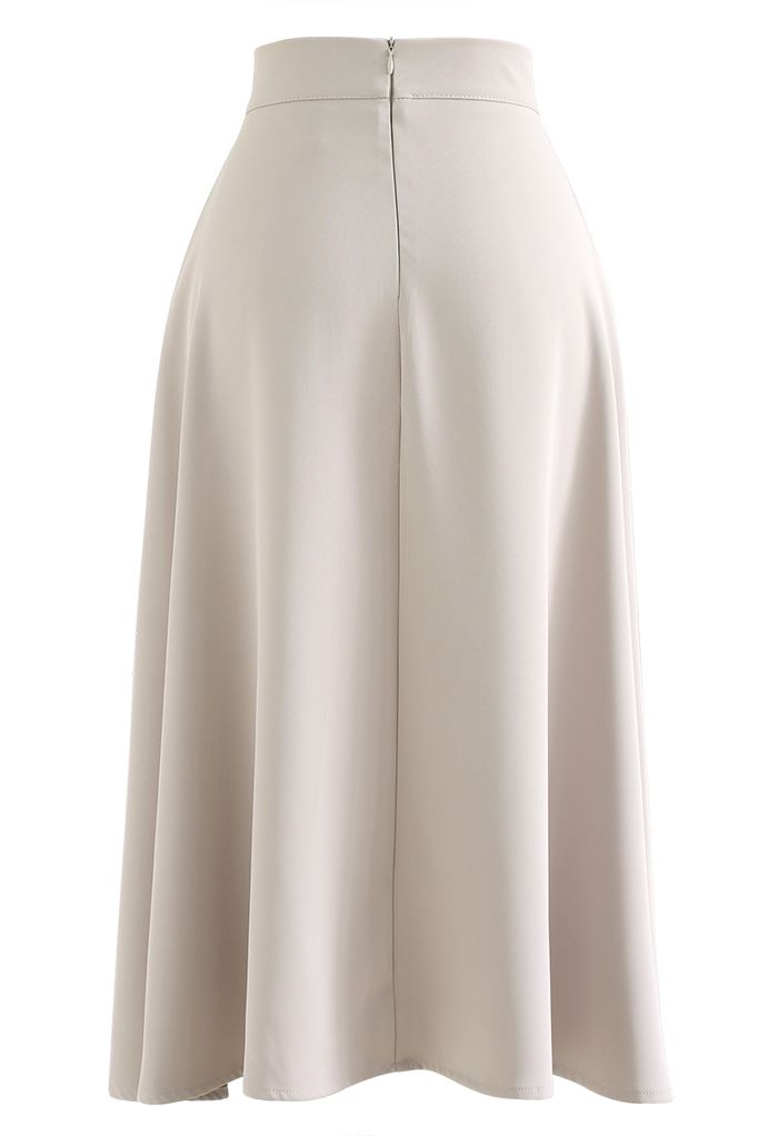 Classy Pearl Trim Flare Midi Skirt in Ivory