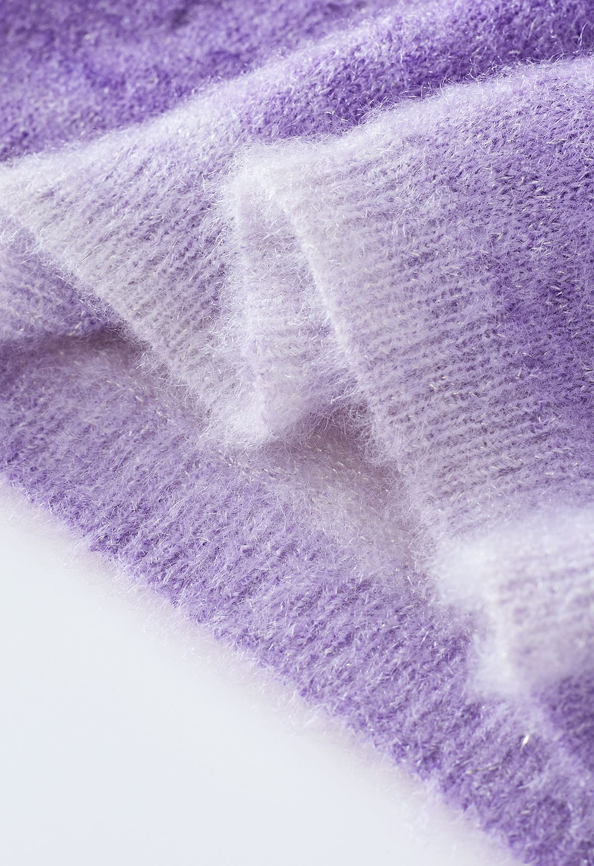 Ombre Eyelet Fuzzy Crop Sweater in Lilac