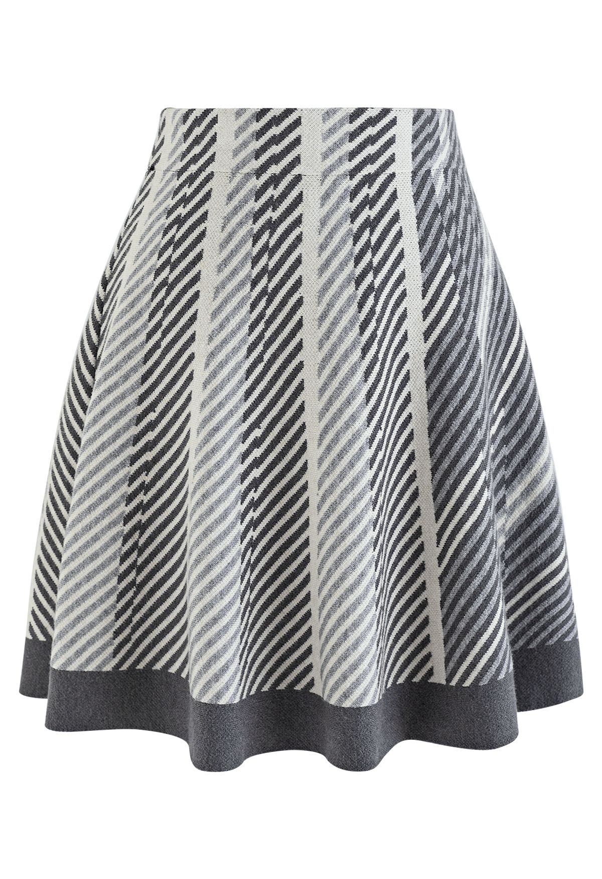 High Waist Stripe Flare Knit Skirt in Grey