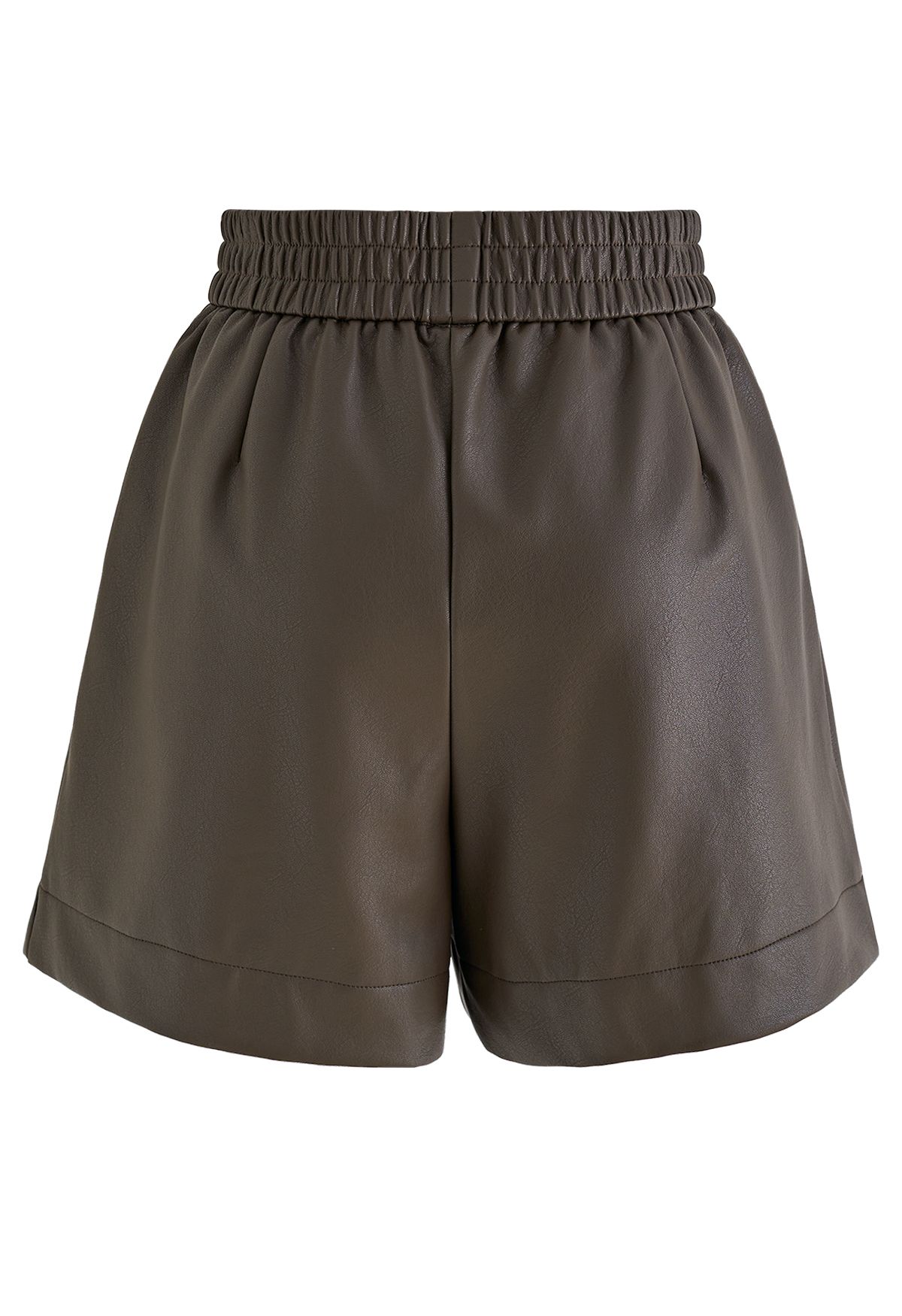 Textured Buttoned Faux Leather Shorts in Brown