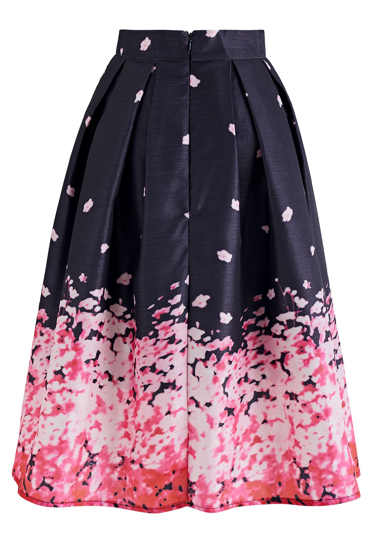 Falling Flowers Shimmer Pleated Midi Skirt