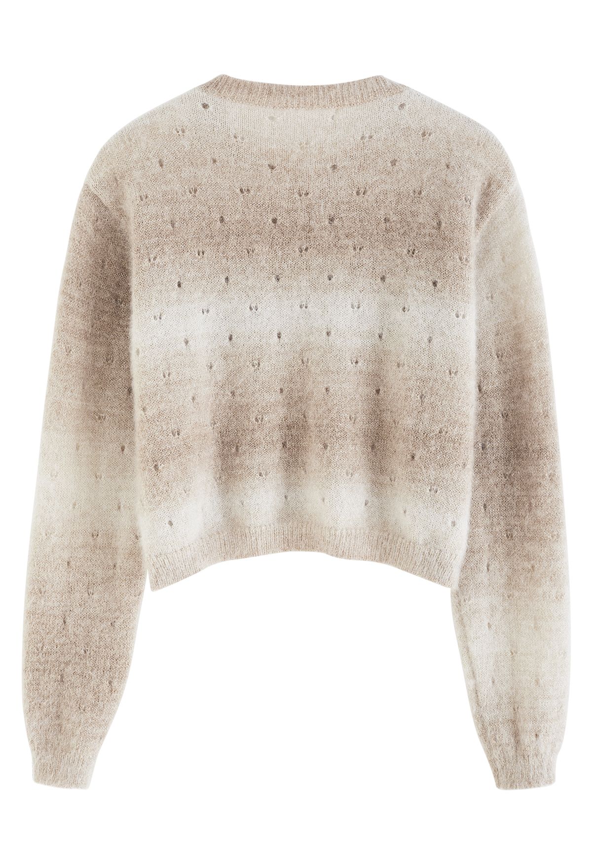 Ombre Eyelet Fuzzy Crop Sweater in Light Tan