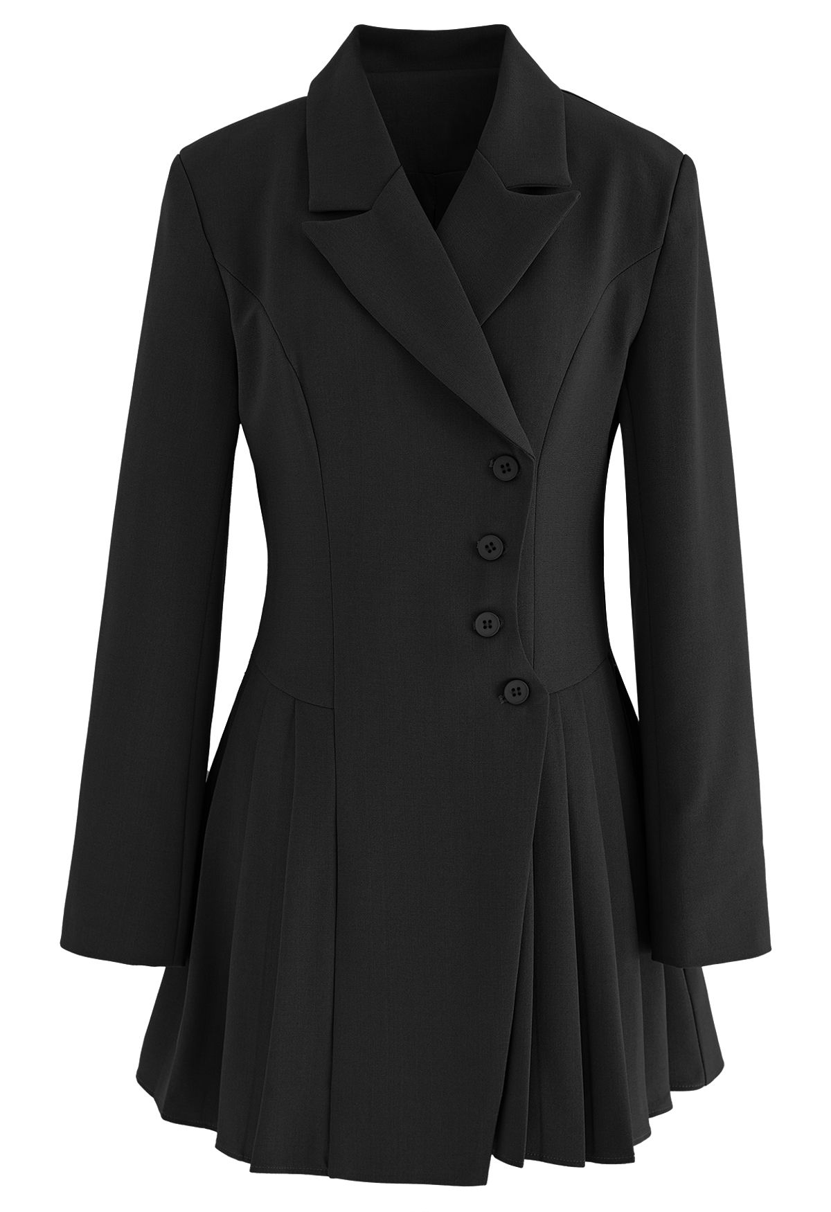 Buttoned Pleated Blazer Dress in Black