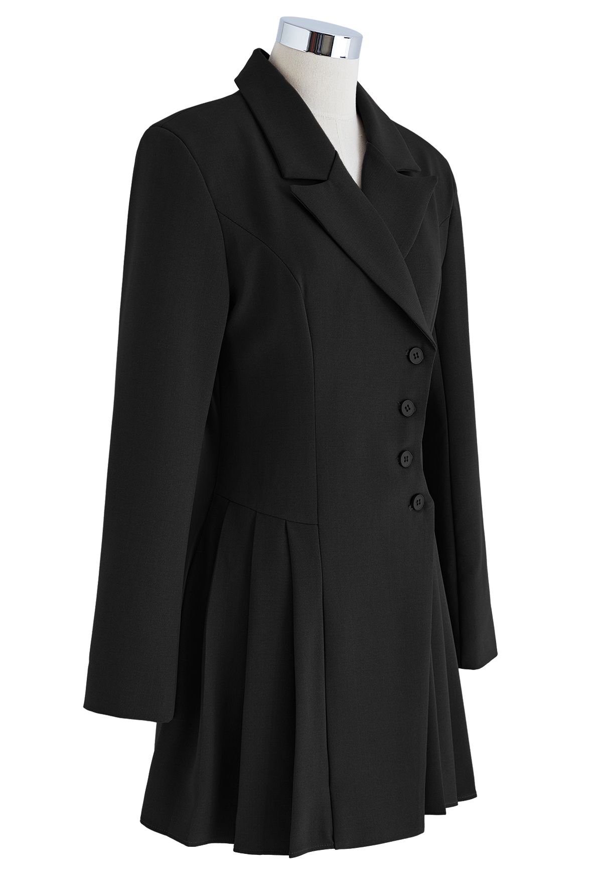 Buttoned Pleated Blazer Dress in Black