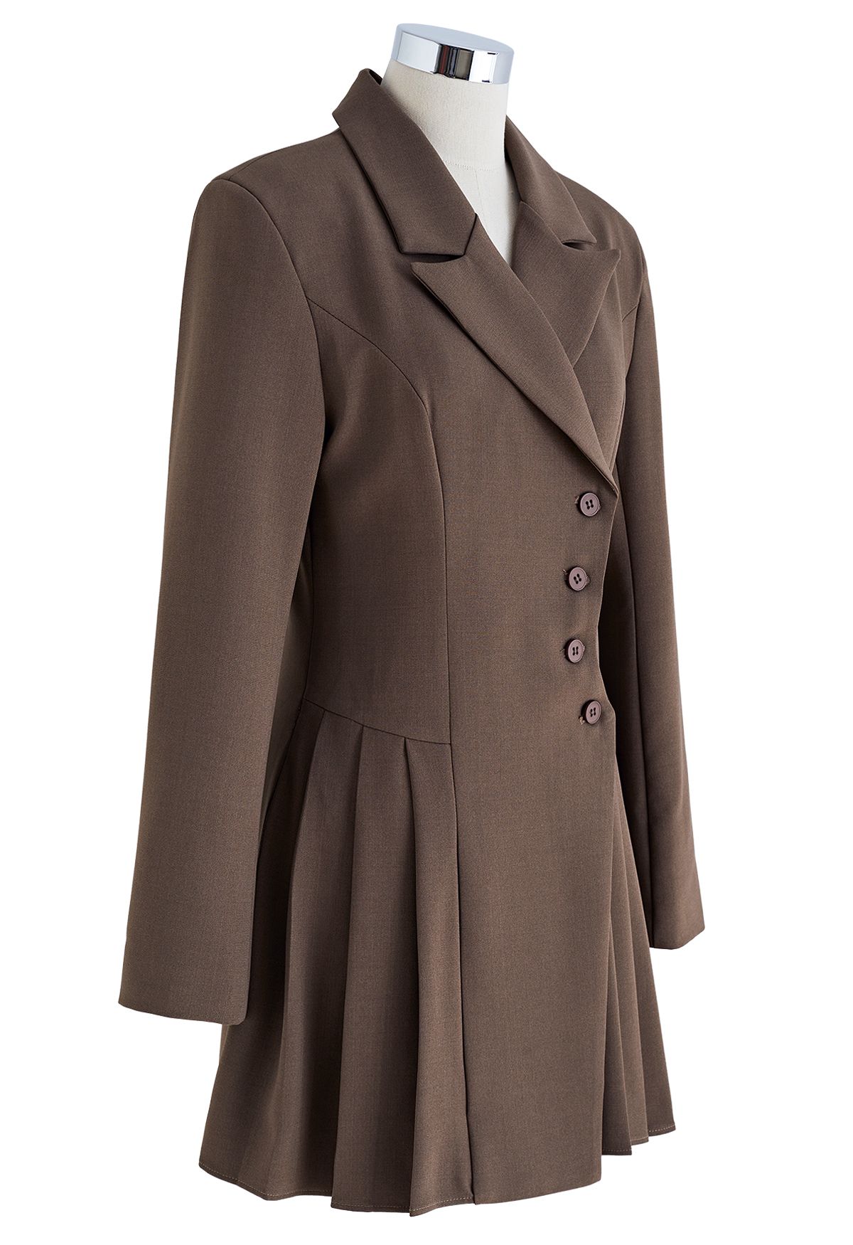 Buttoned Pleated Blazer Dress in Brown