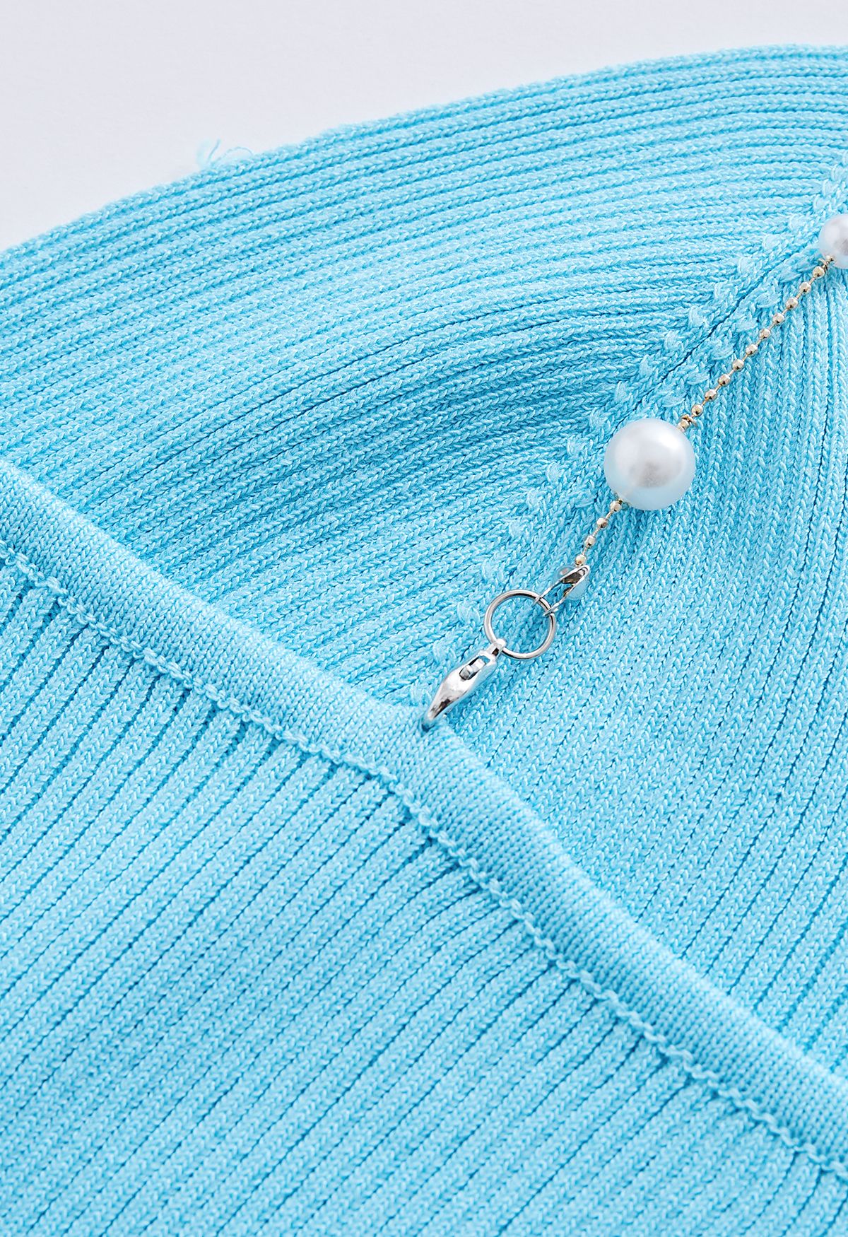 Cropped Knit Pearly Tank Top in Baby Blue