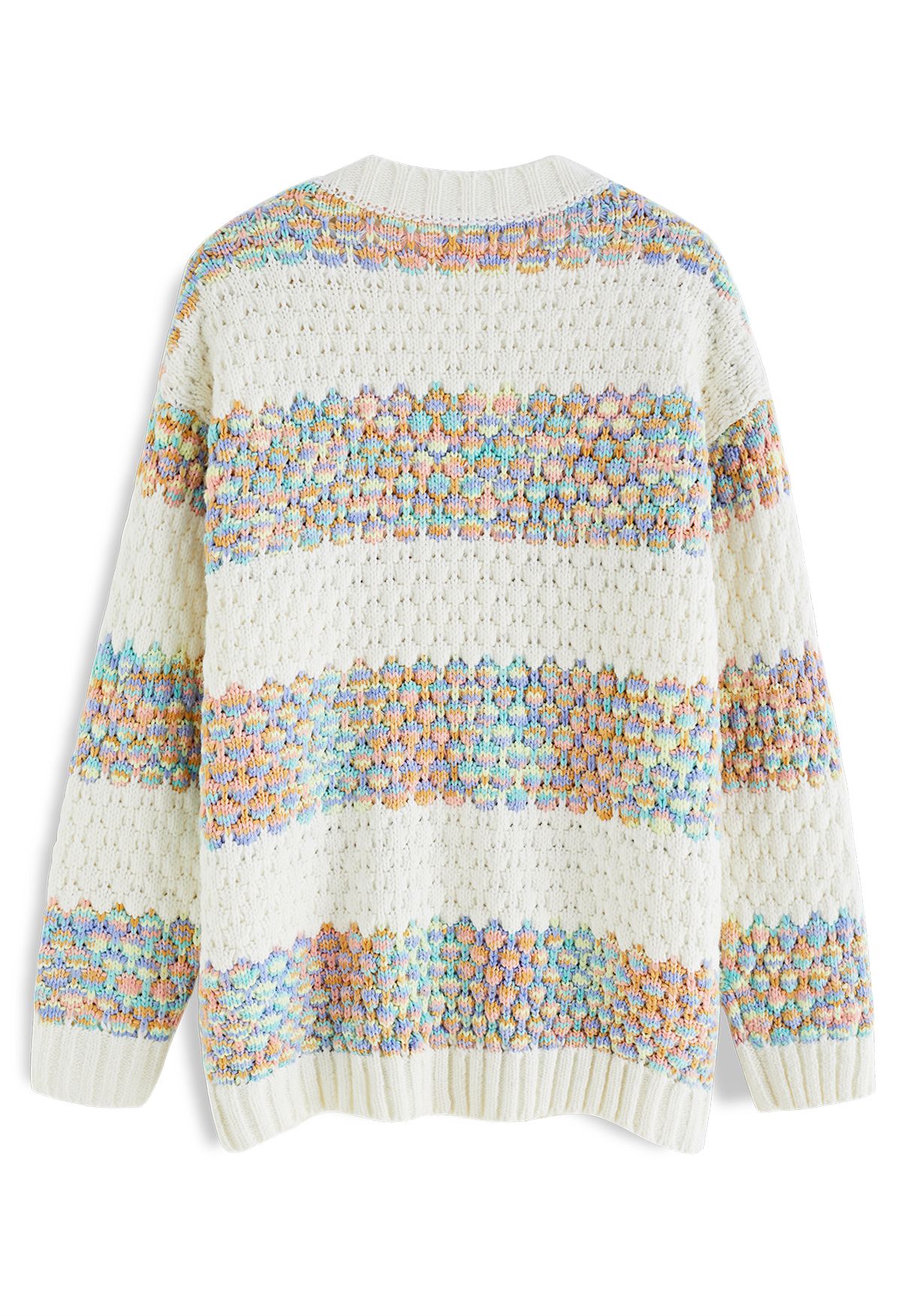 Colorful Stripe Embossed Chunky Knit Cardigan