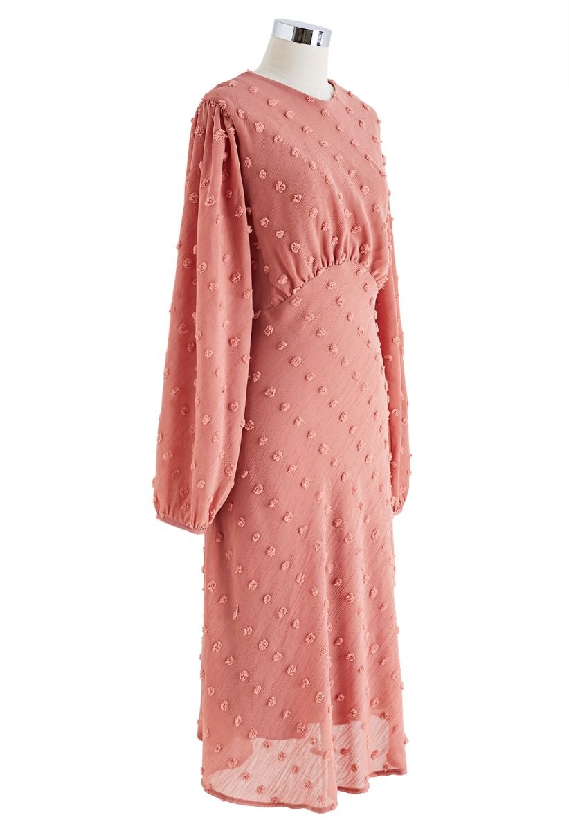 Cotton Candy Sheer Midi Dress in Coral
