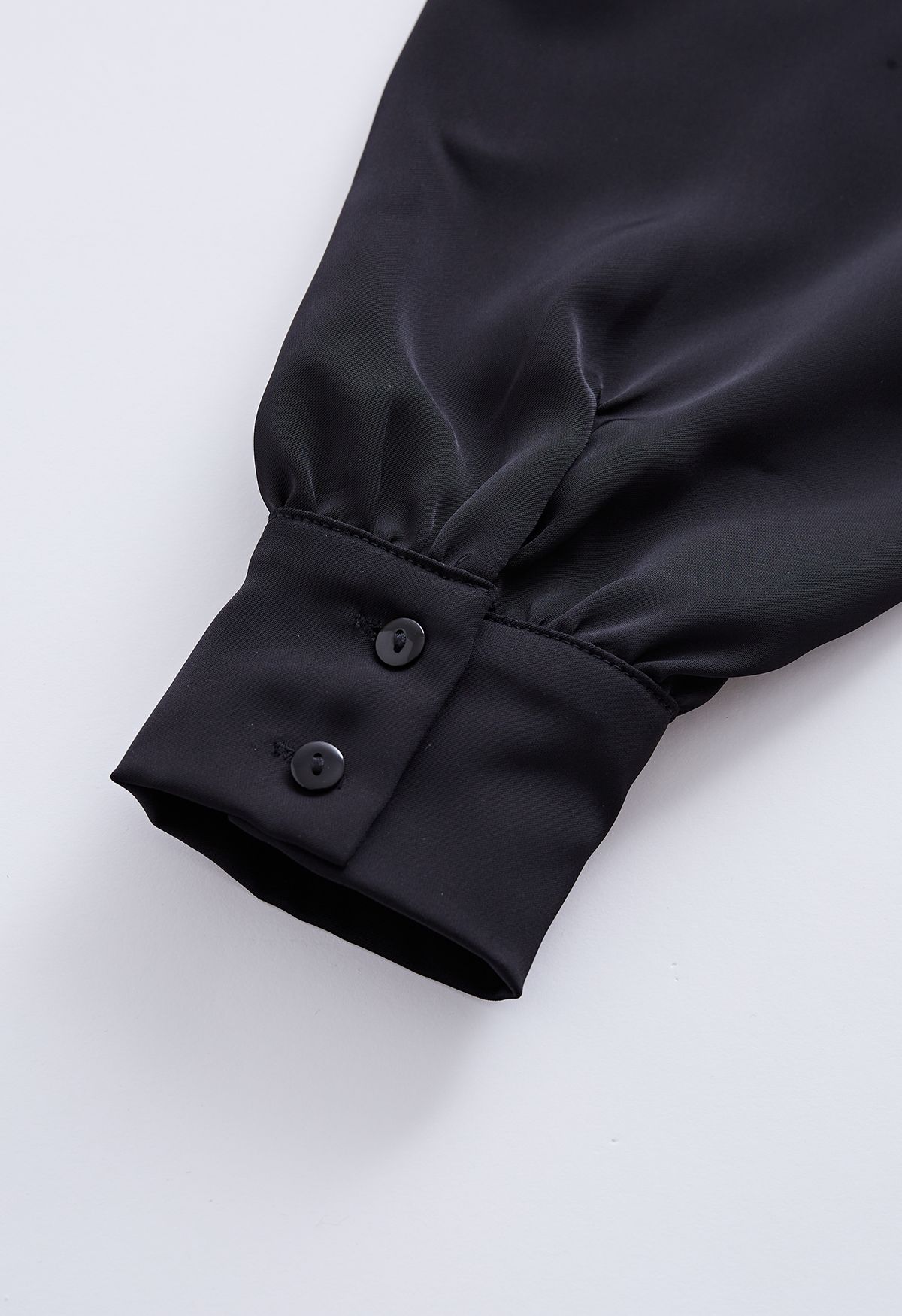 Asymmetric Cold-Shoulder Drape Satin Top in Black