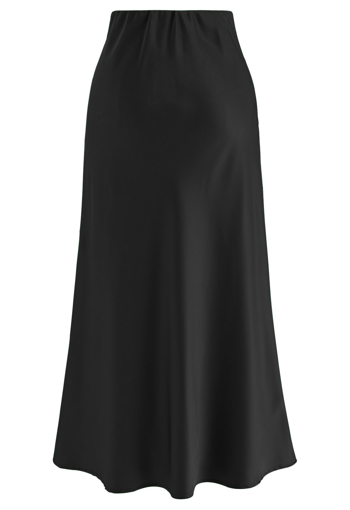 Satin Finish Bias Cut Midi Skirt in Black