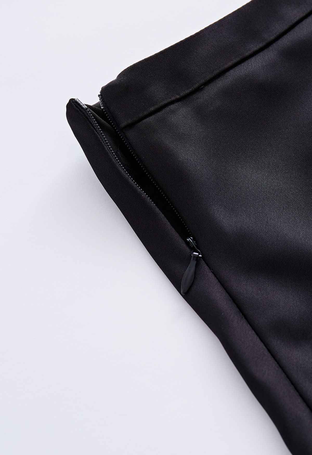 Satin Finish Bias Cut Midi Skirt in Black