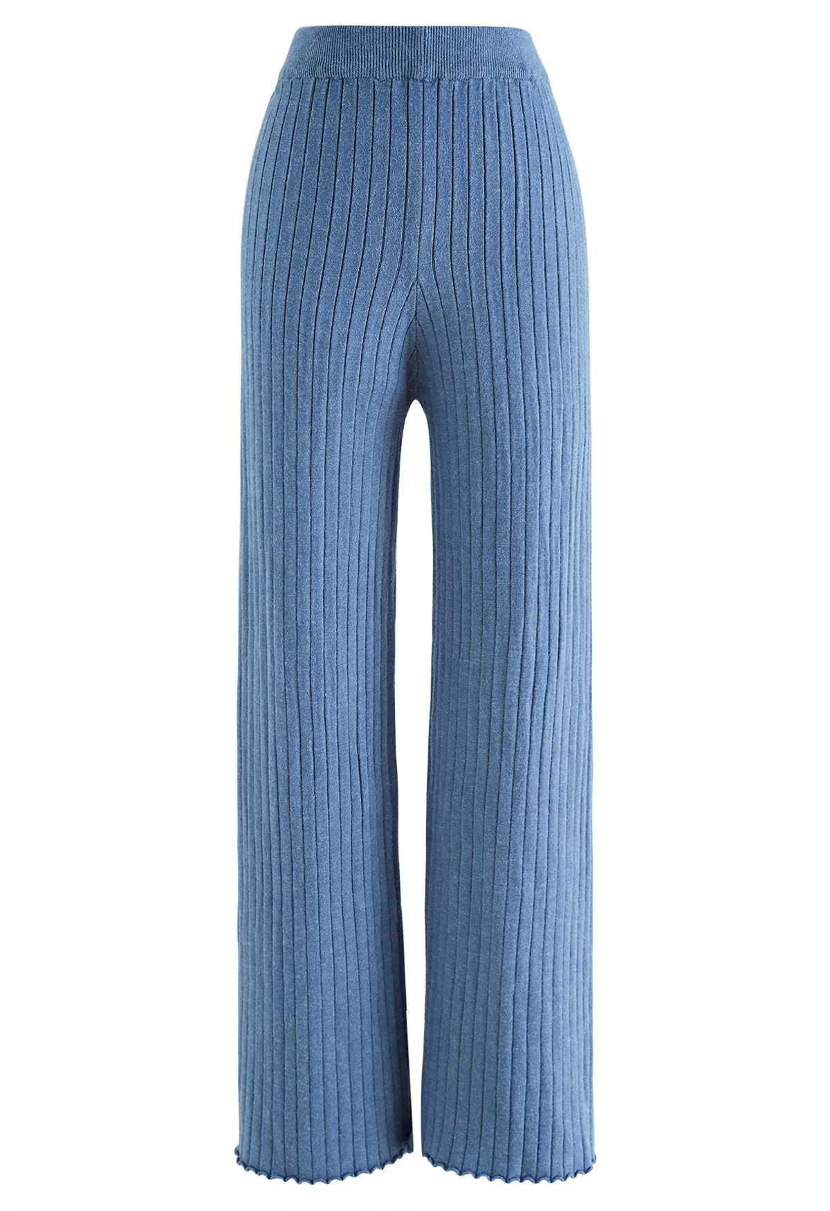 Ribbed Straight Leg Knit Pants in Blue