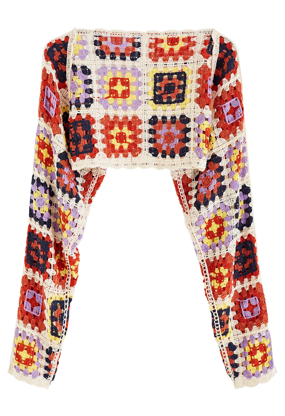 Granny Square Crochet Crop Cardigan in Red
