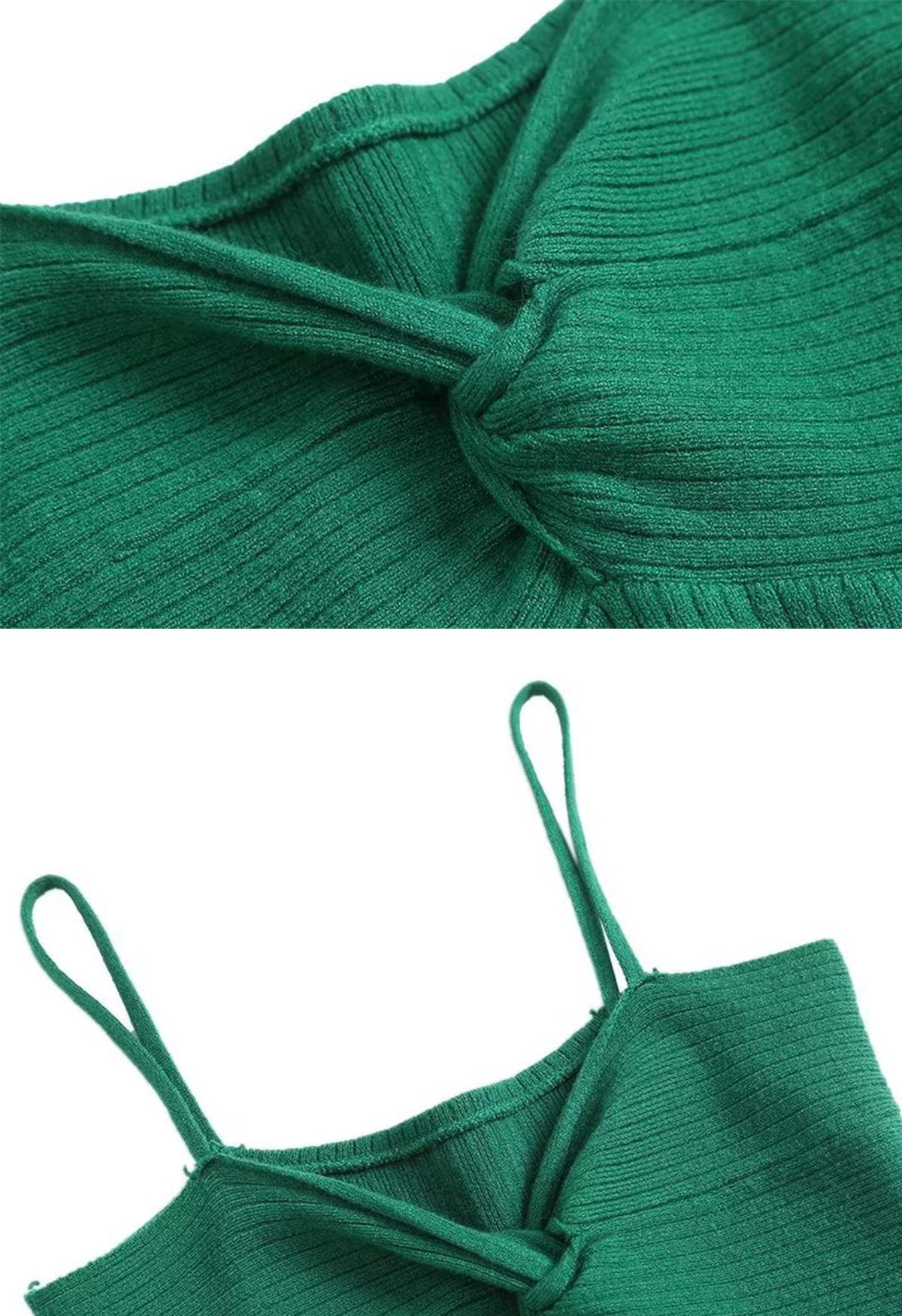 Twisted Front Ribbed Cami Top and Cardigan Set in Green