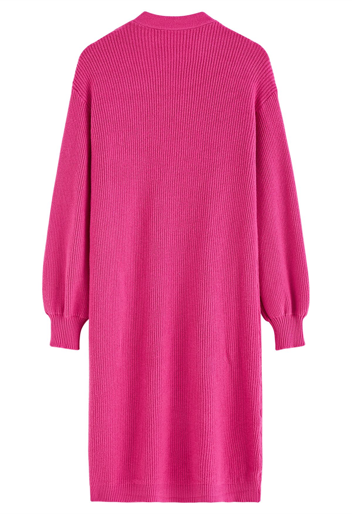Full Ribbed Open Front Longline Cardigan in Hot Pink